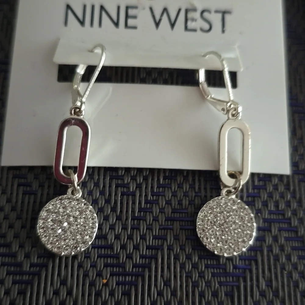 NINE WEST WOMEN'S FASHION JEWELRY "SILVER" EARRINGS BUNDLE OF 2 PAIRS - Picture 2 of 6